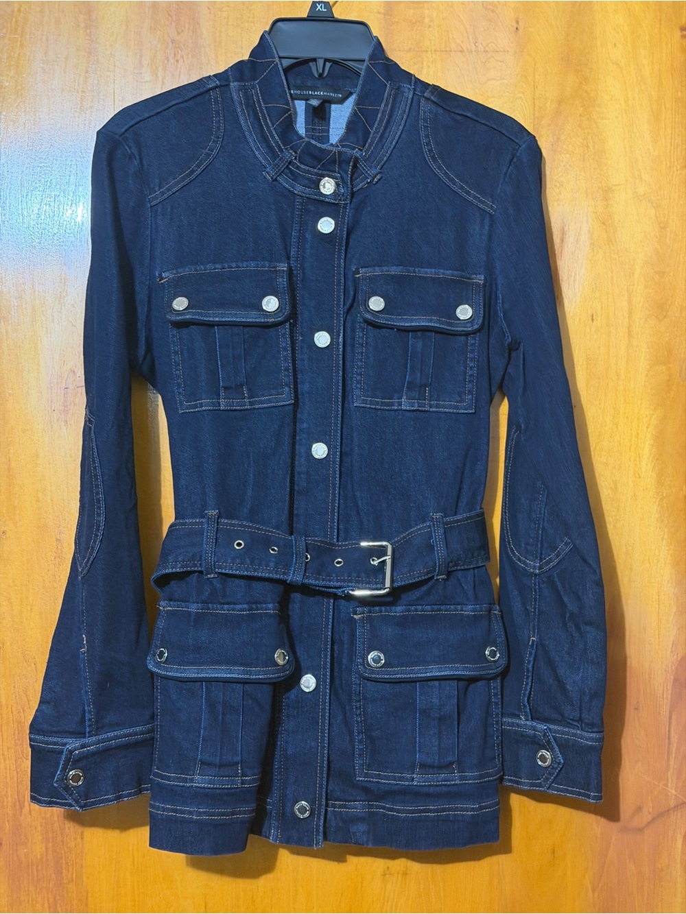 White House Black Market Belted Utility DENIM Jacket (Military-Inspired) NWOT